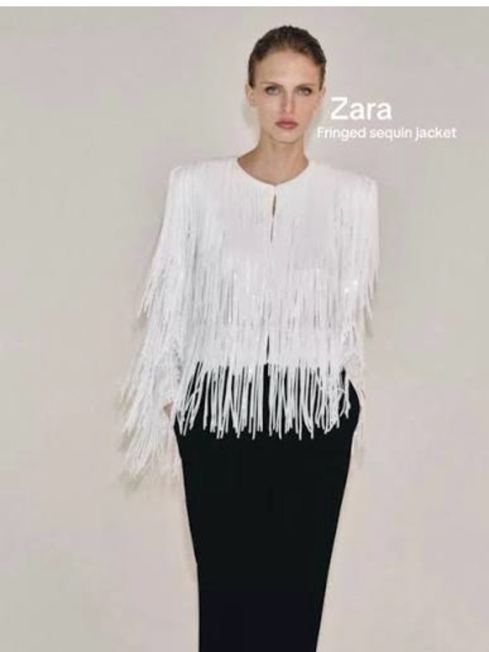 Zara White Fringed Sequin Jacket - Women's Top